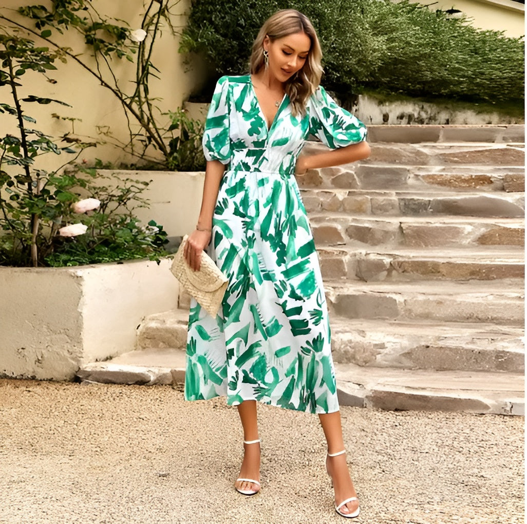 All-Season V-Neck Printed Dress