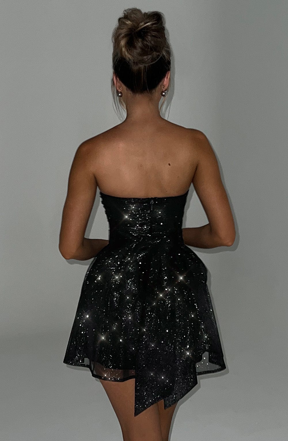 Medeia Mesh Strapless Sparkle Sexy Mini Dress